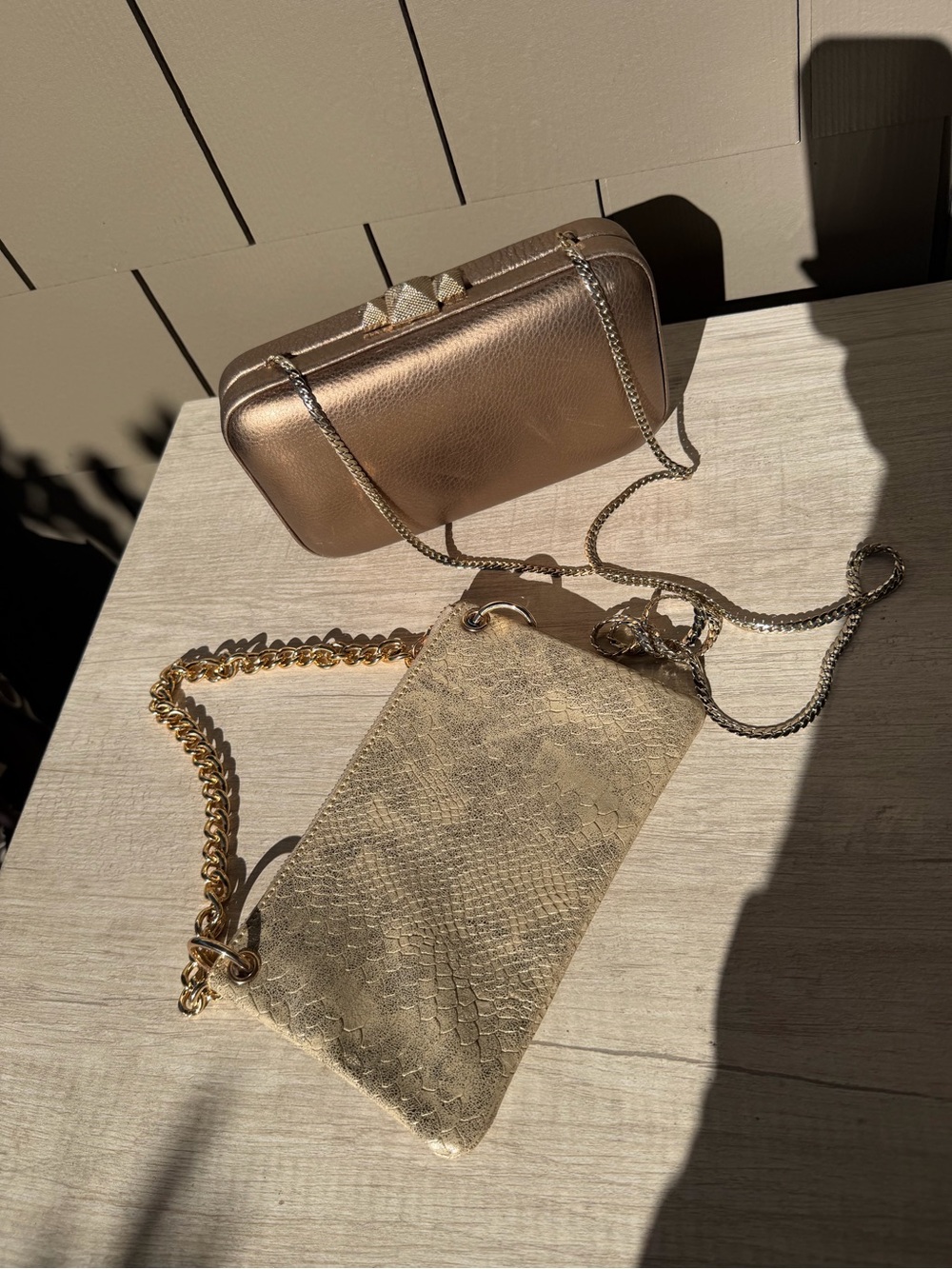 Bundle Rebecca Minkoff metallic bronze leather chain Clutch/Crossbody